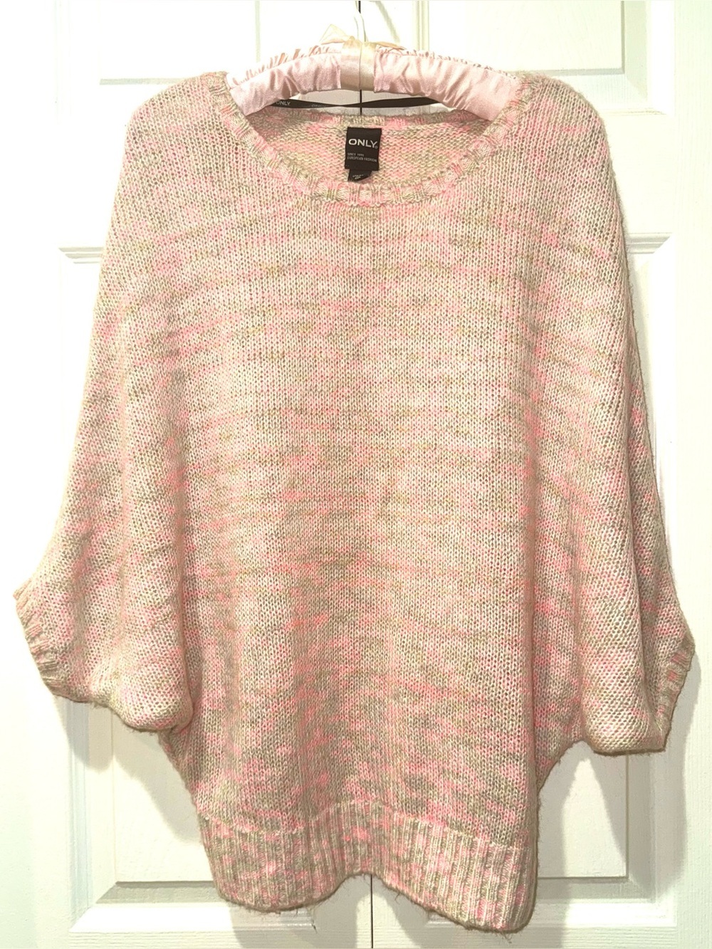 ONLY Army Loose Knit 3/4 Sleeve Oversized Batwing Sweater Pink Beige 40 L US Med